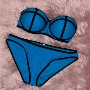 Bright Blue padded bikini with black piping